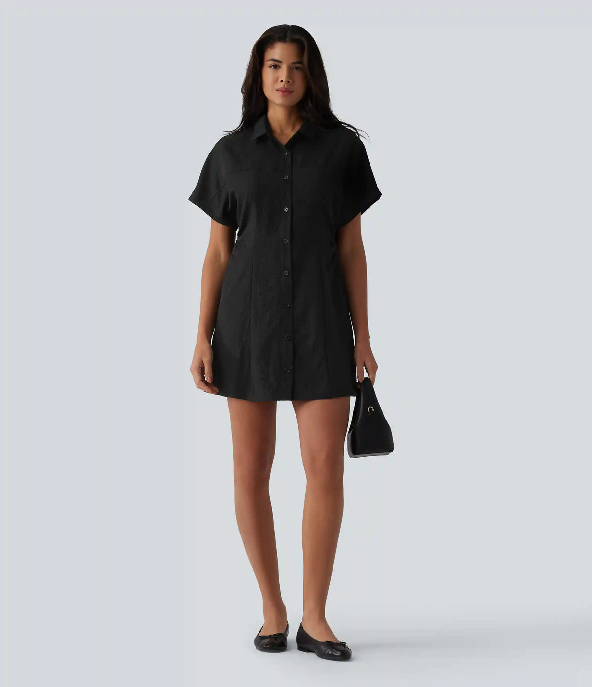 Short Sleeve Mini Work Shirt Dress with Pocket