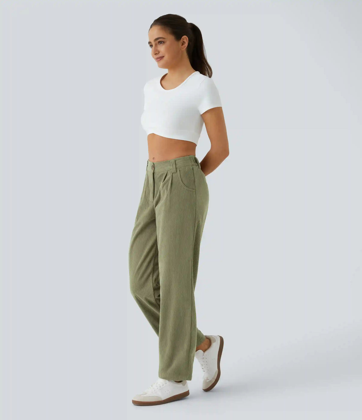 Mid Rise Zipper Pocket Corduroy Casual Pants