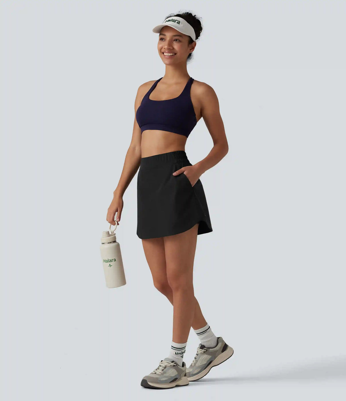 High Waisted Curved Hem 2-in-1 Mini Hiking Skirt with Pockets