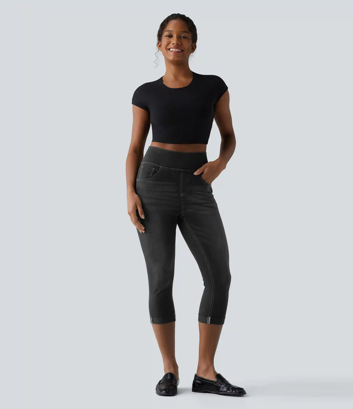 Halara Flex™ High Waisted Rolled Hem Capri Casual Skinny Jeans with Pockets
