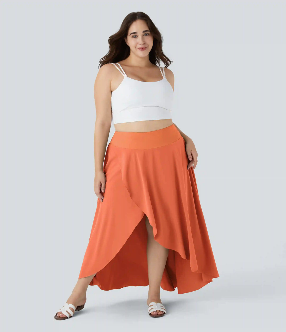 Breezeful™ High Waisted High Low Ruffle 2-in-1 Flowy Midi Quick Dry Casual Plus Size Skirt
