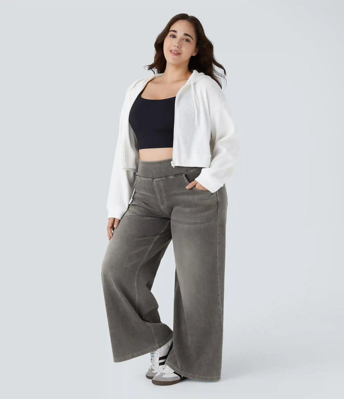 Halara Flex™ High Waisted Pockets Baggy Wide Leg Washed Casual Plus Size Jeans