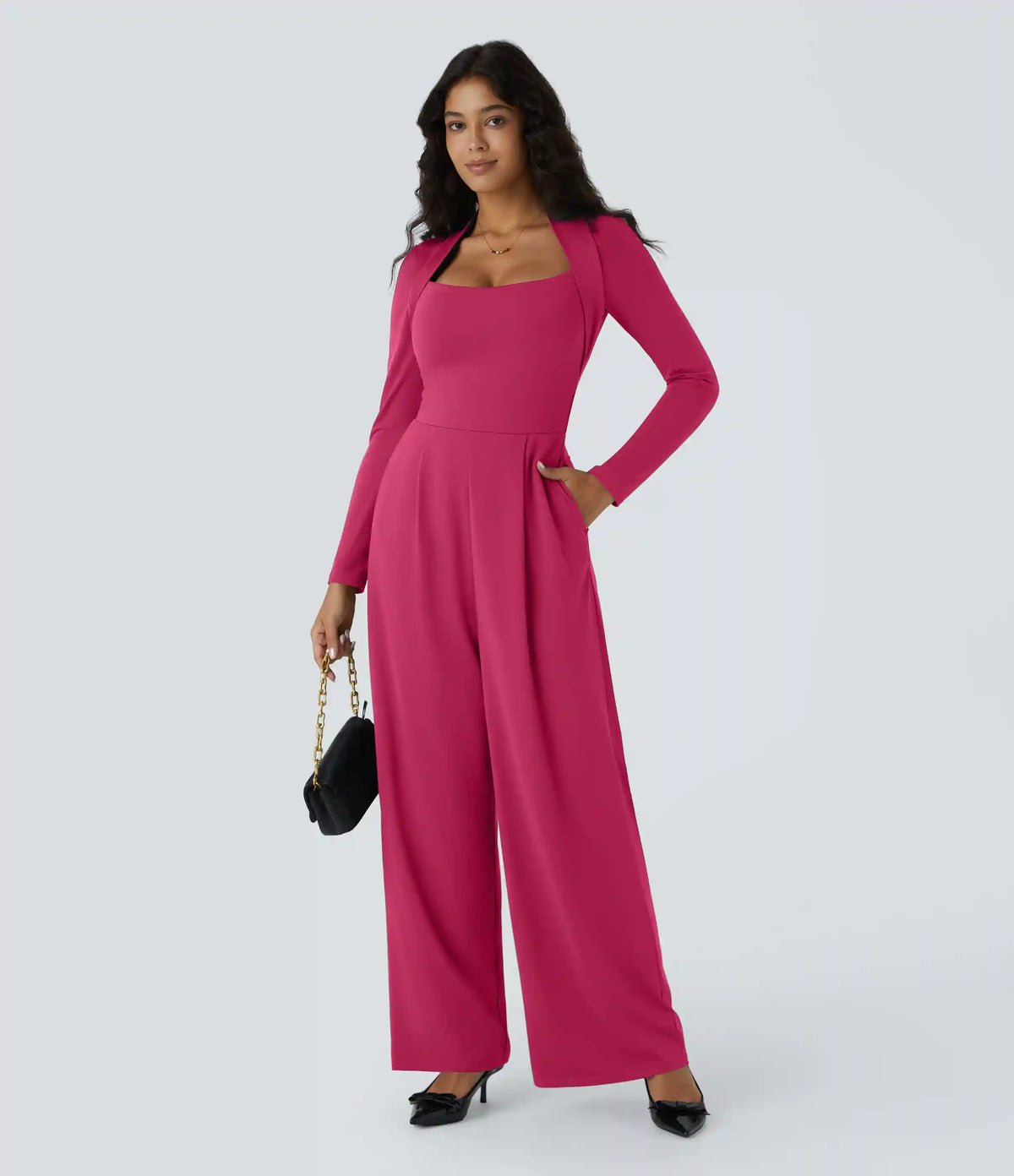 Long Sleeve Pocket Wide Leg Jumpsuit-Easy Peezy