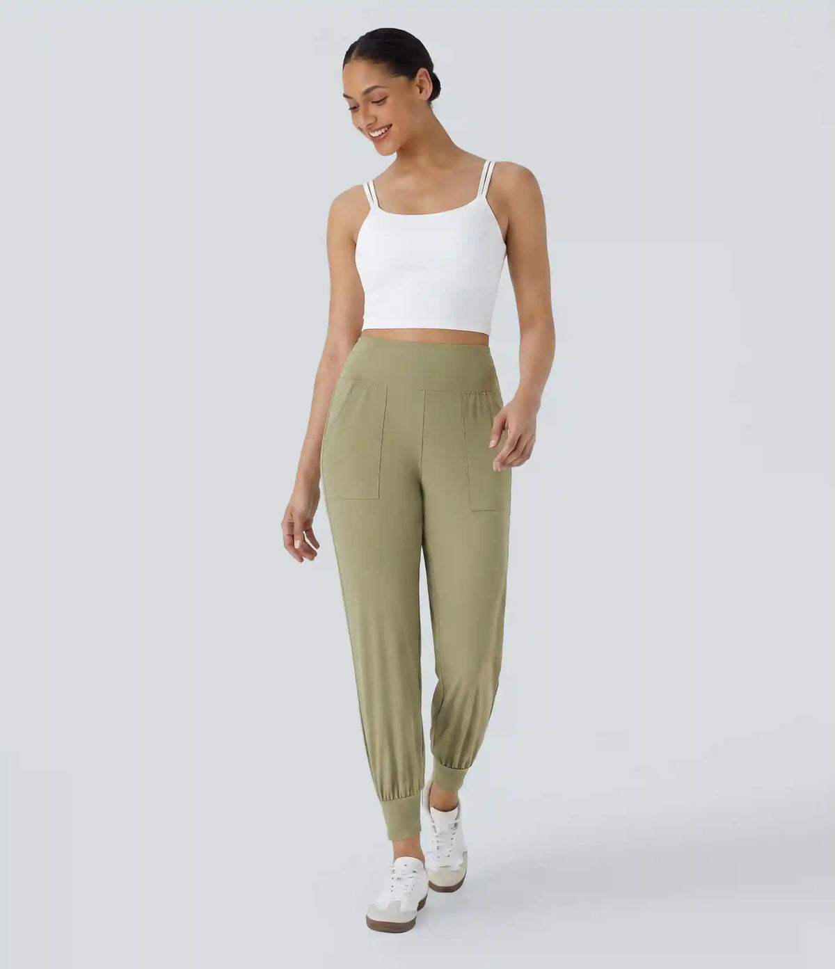 High Waisted Plain Pocket Casual Joggers