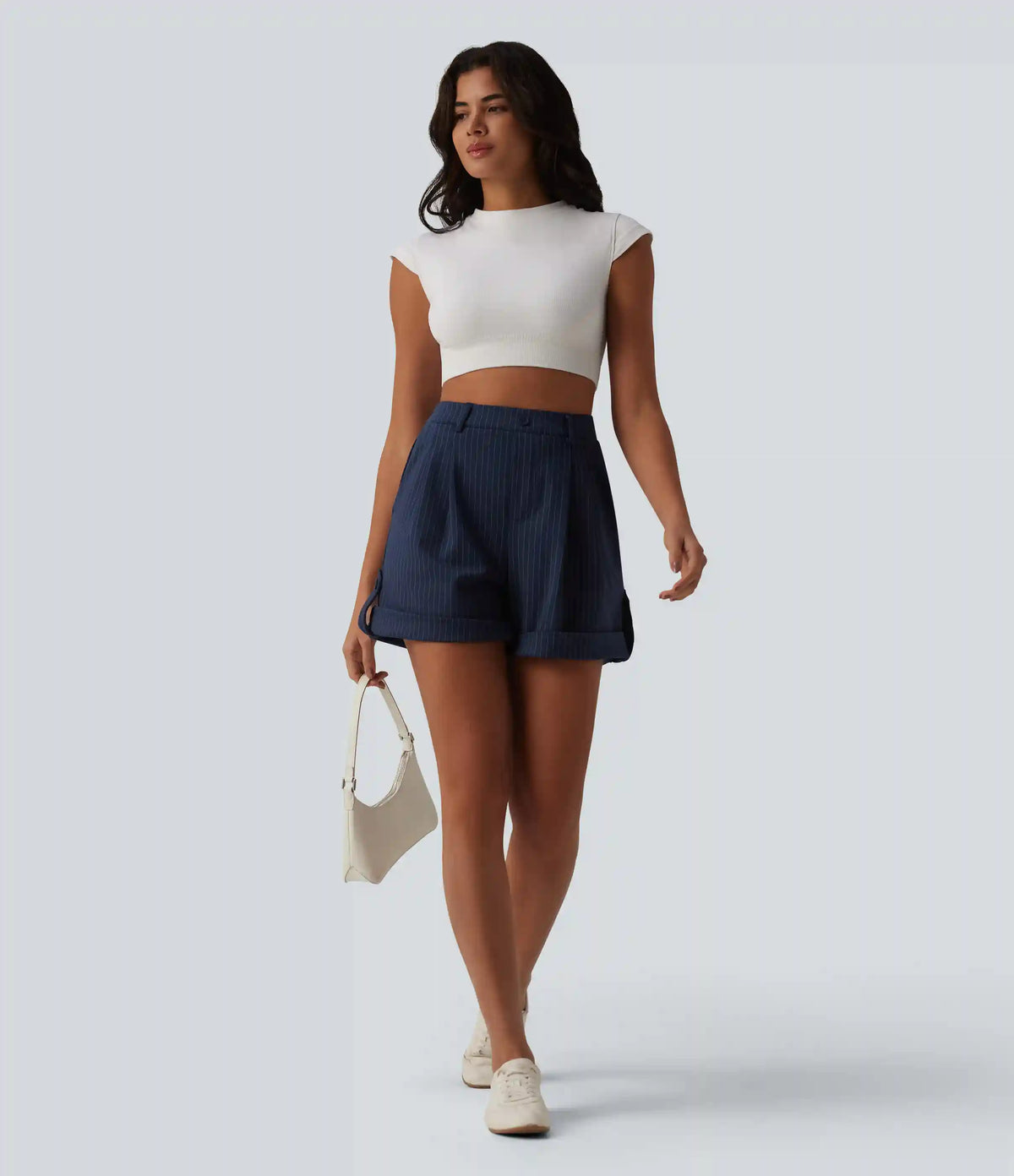 High Waisted Stripe Casual Shorts 5'' with Pockets