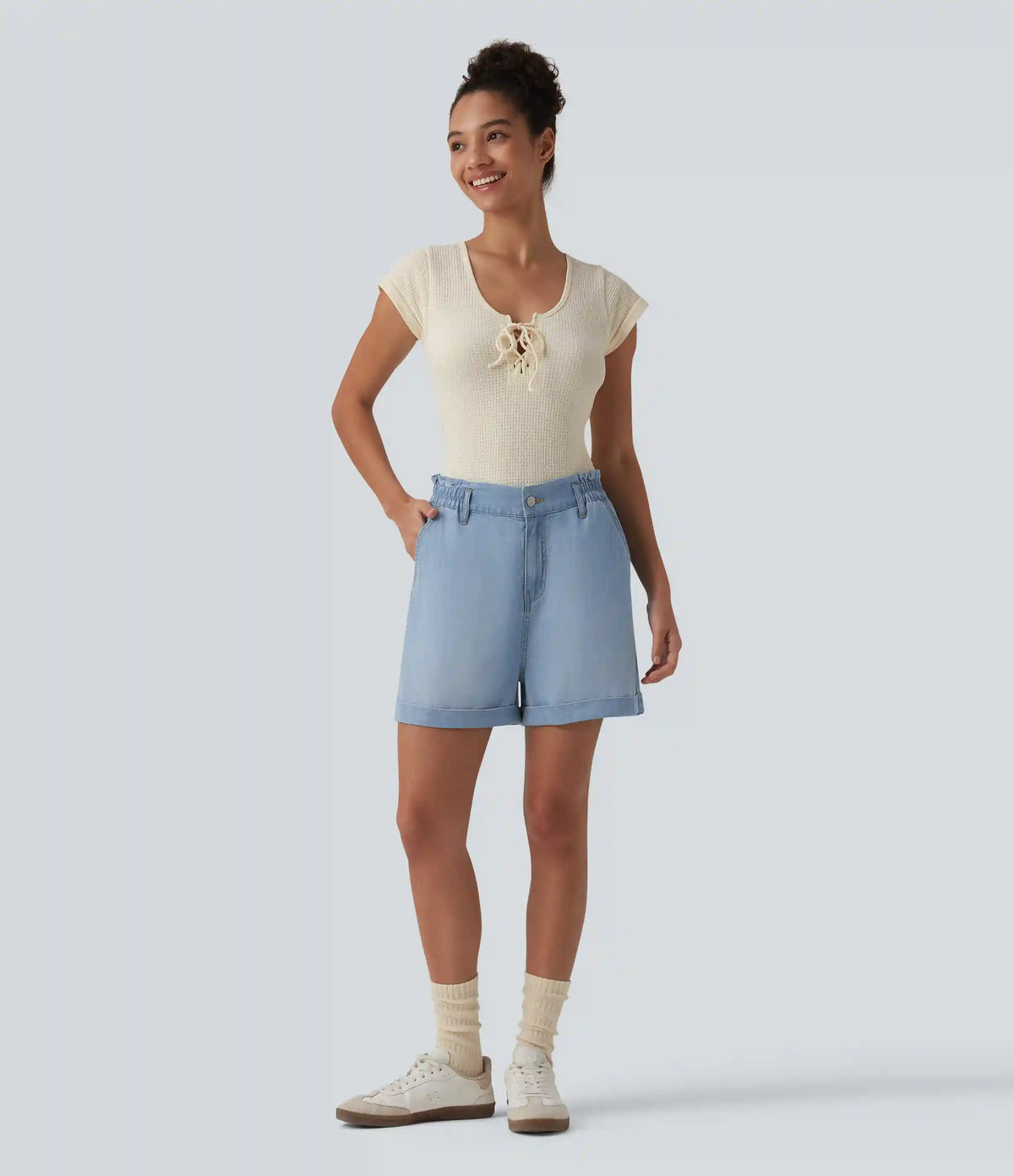 High Waisted Denim Casual Shorts 3'' with Pockets