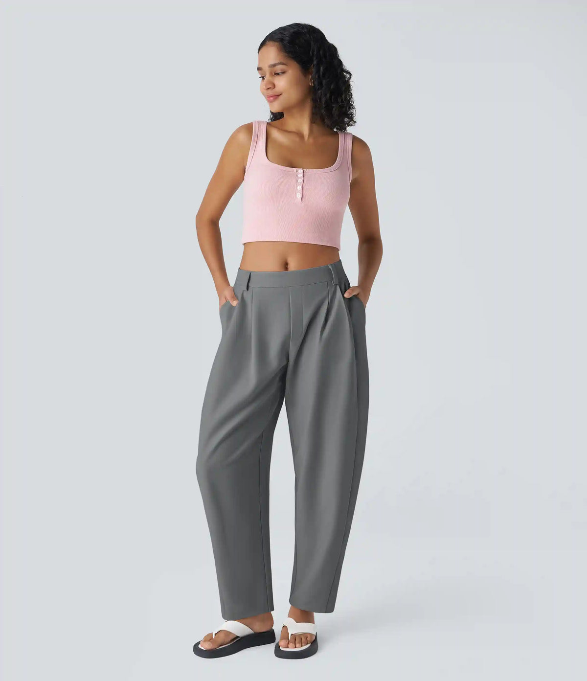 Mid Rise Pocket Barrel Leg Baggy Work Pants