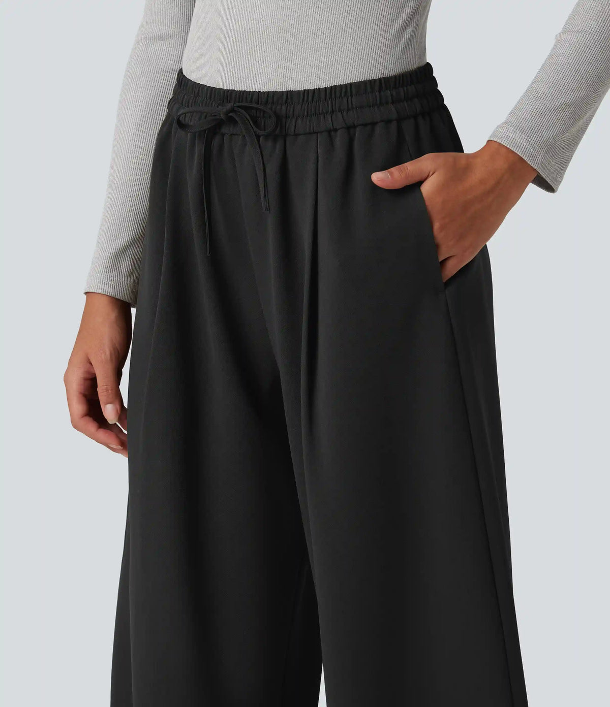 High Waisted Drawstring Barrel Leg Work Pants with Pockets