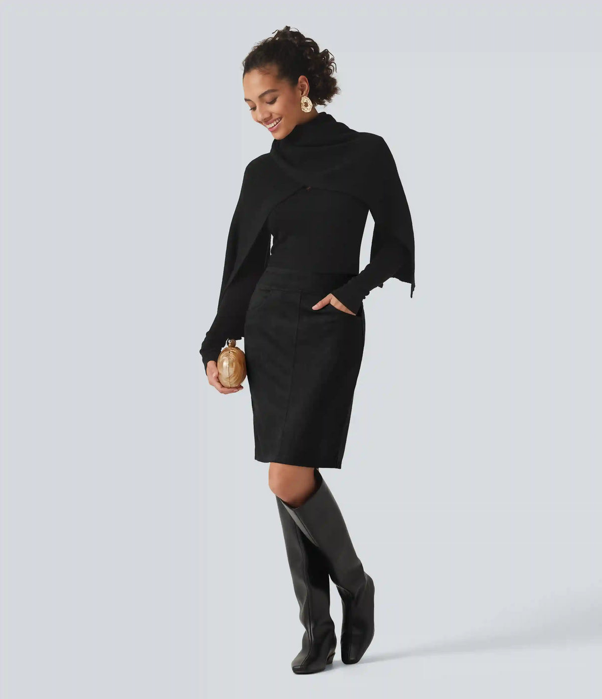 High Waisted Bodycon Suede Mini Party Skirt with Pockets