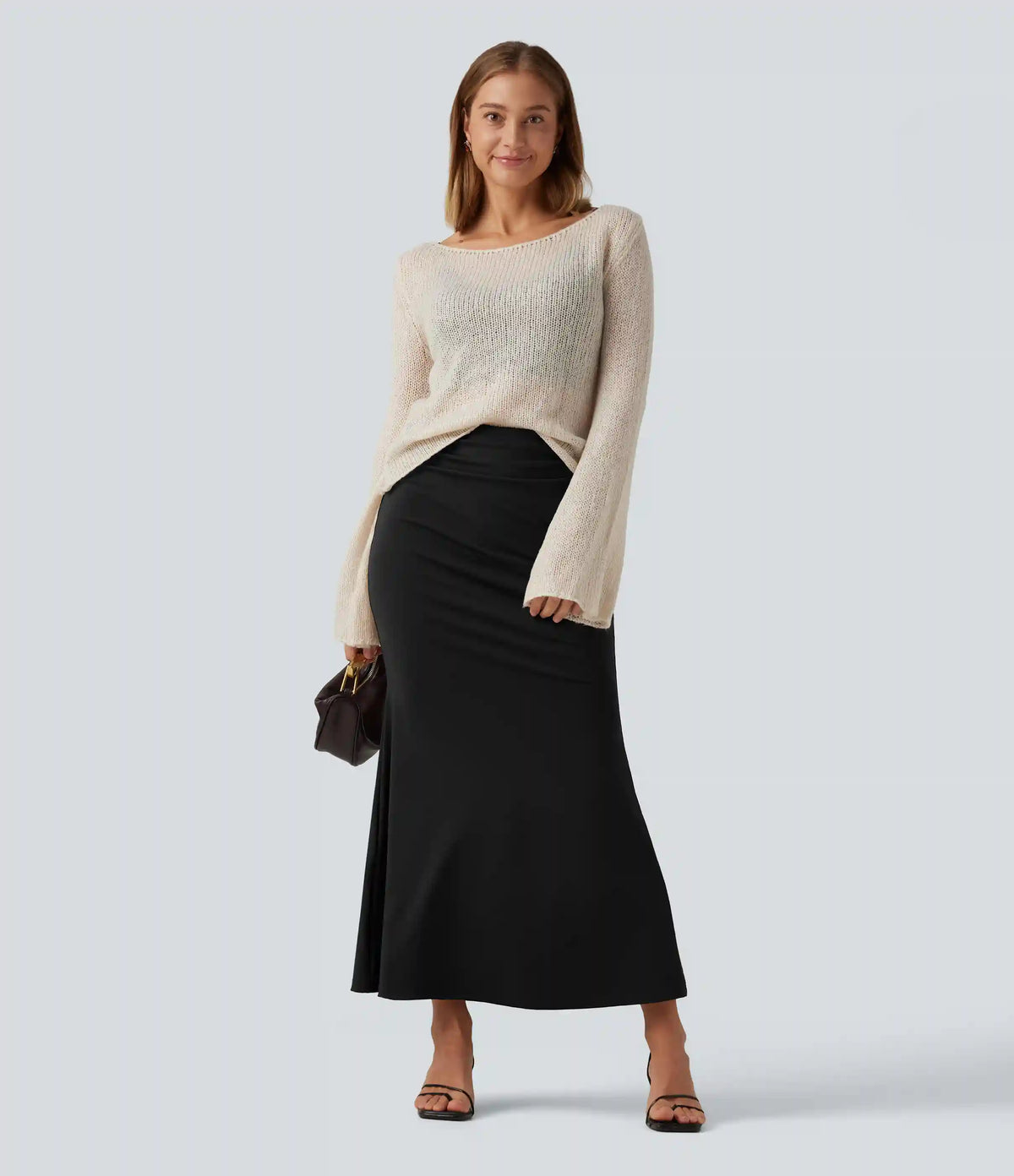 Tummy Control High Waisted 2-in-1 Ruched Casual Midi Mermaid Skirt
