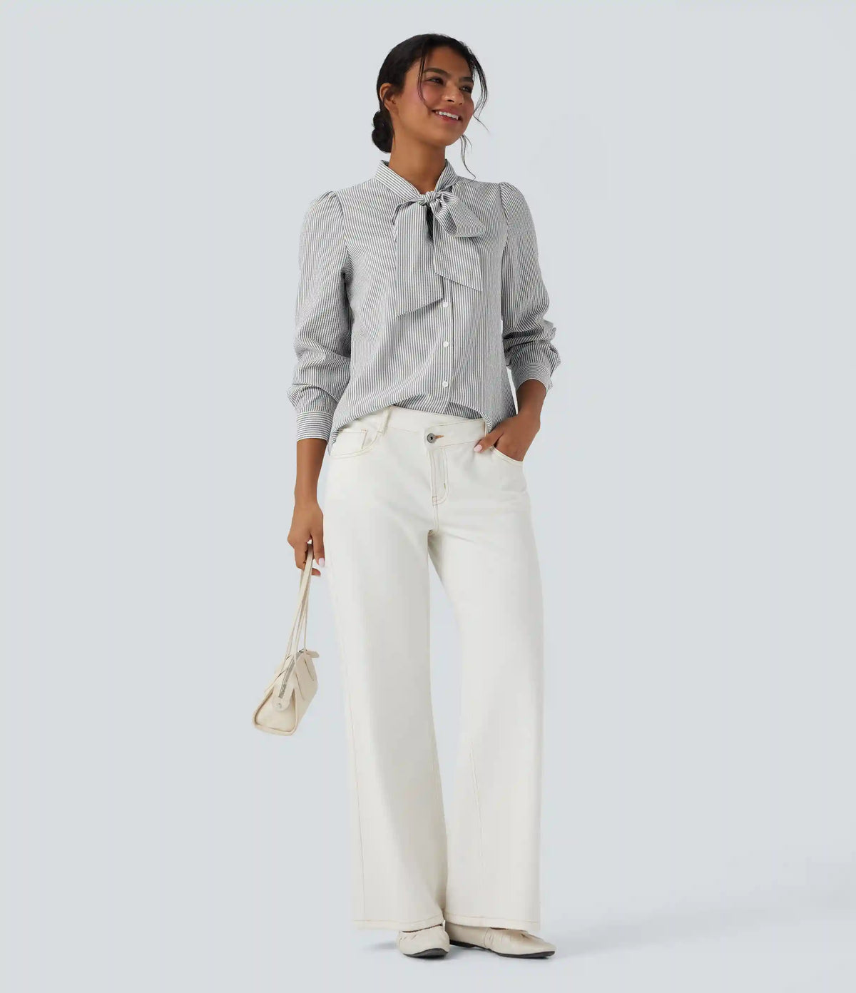 Tie Front Long Sleeve Stripe Casual Shirt