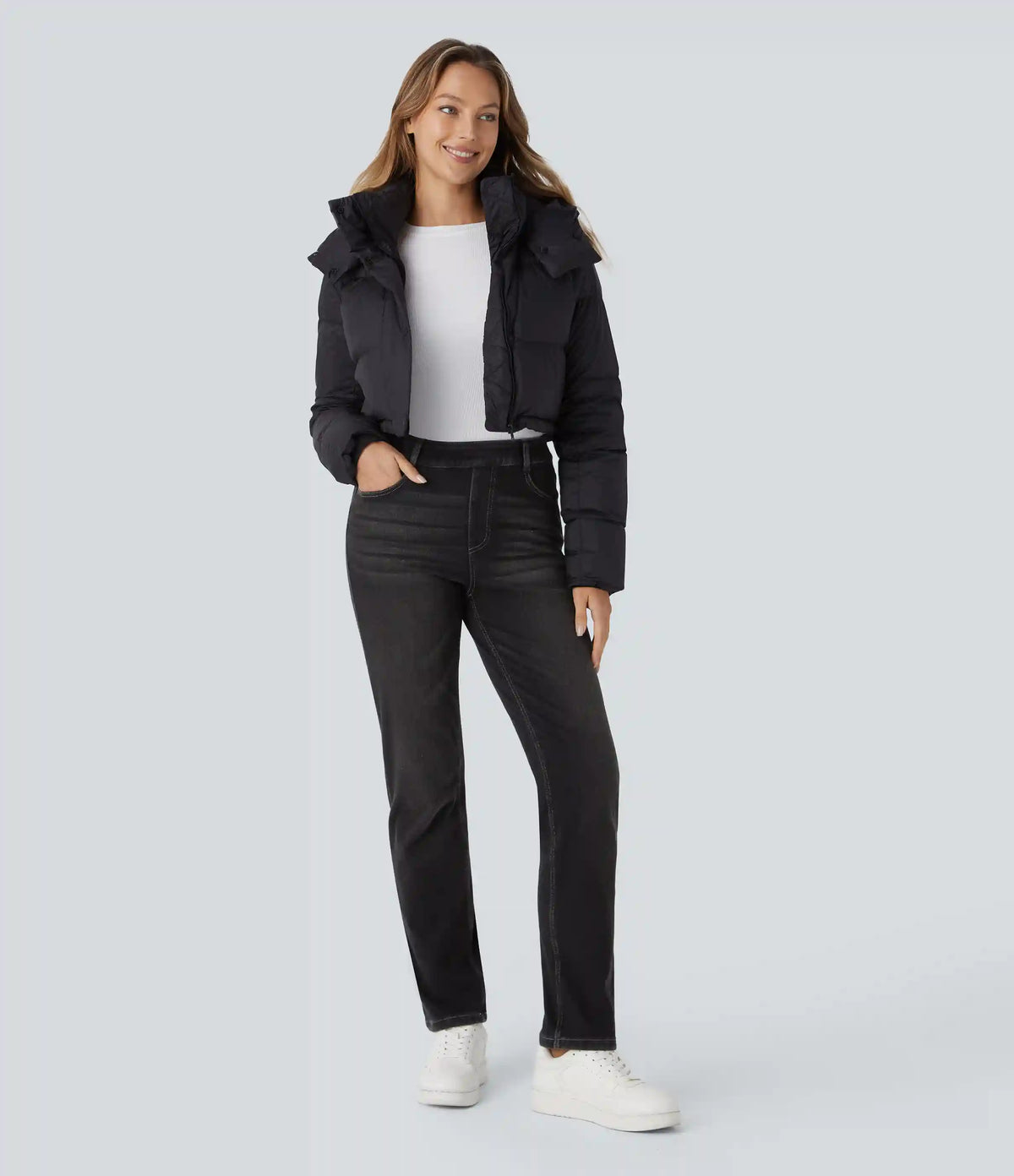 Halara Flex™ Denim Heat High Waisted Pockets Straight Leg Washed Casual Jeans