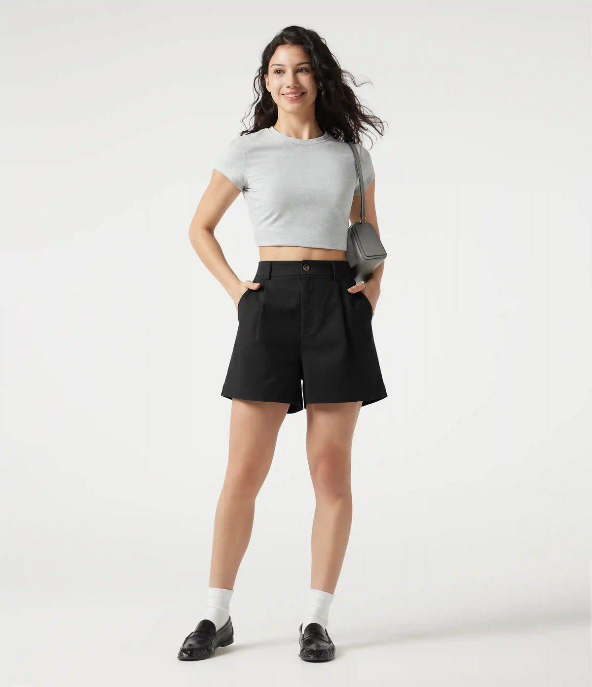 High Waisted Work Chino Cotton Shorts with Pockets 3''