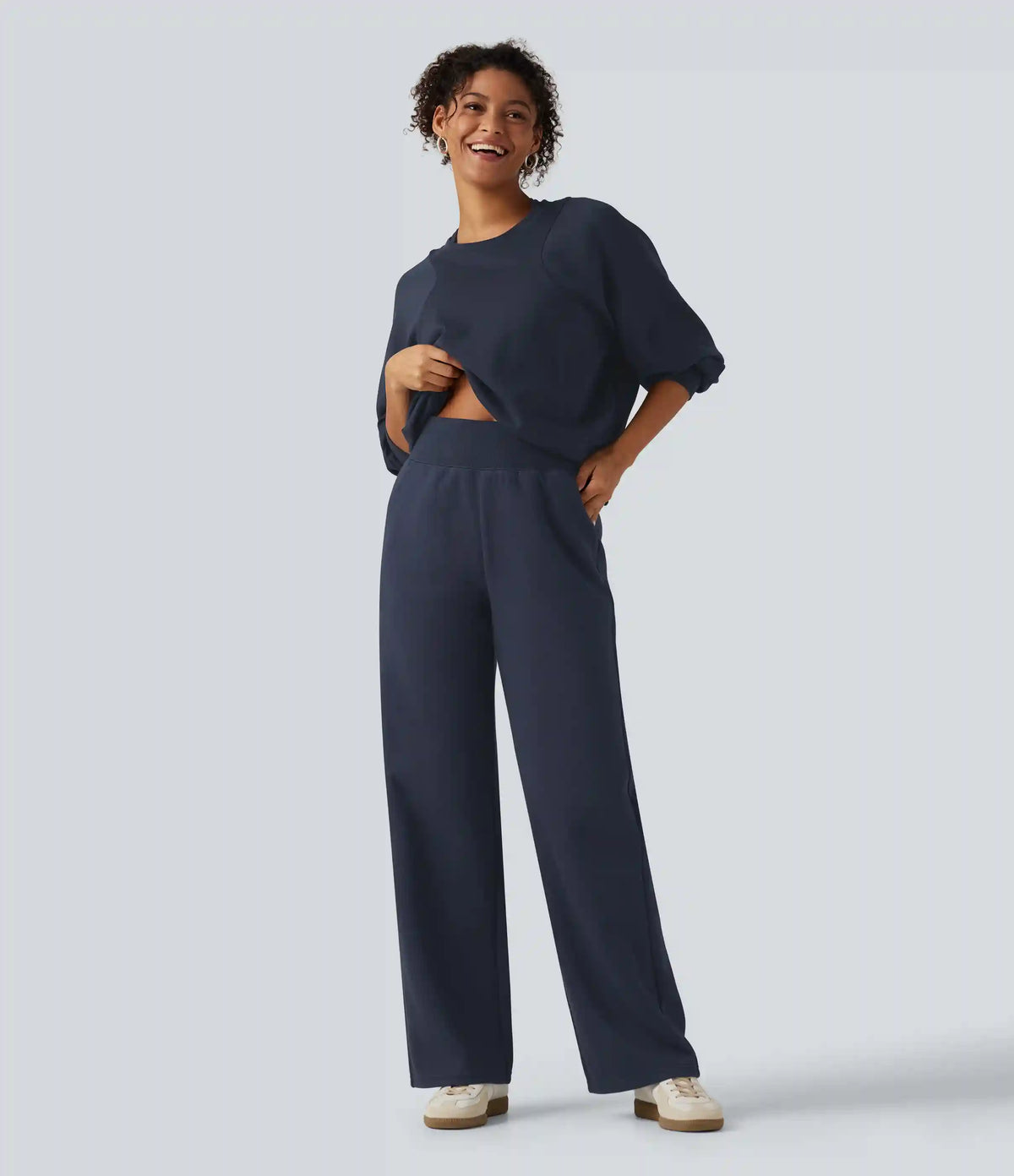 High Waisted Straight Leg Casual Cotton Sweatpants with Pockets