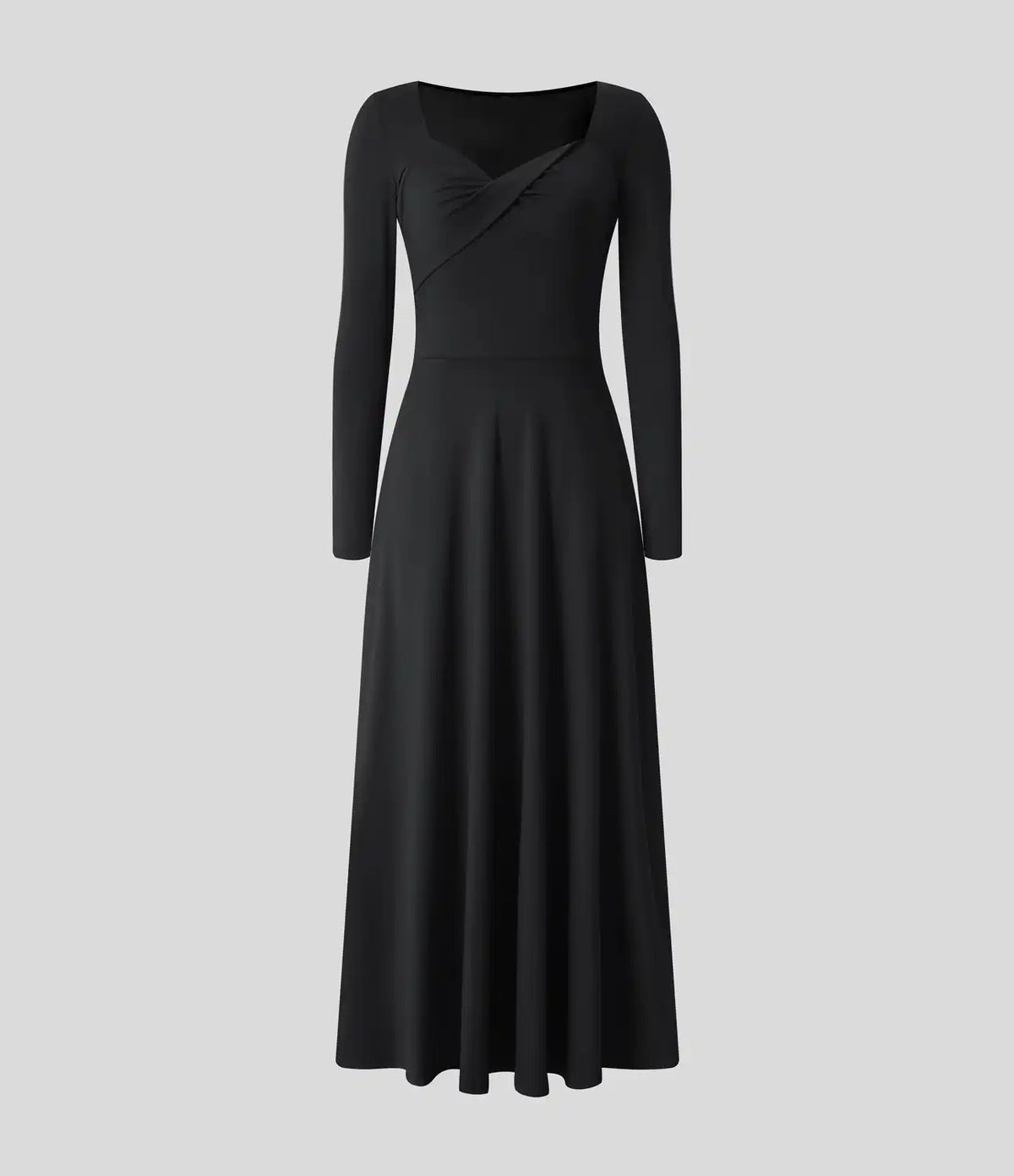 Sweetheart Neck Long Sleeve Pocket Flare Flowy Maxi Dress