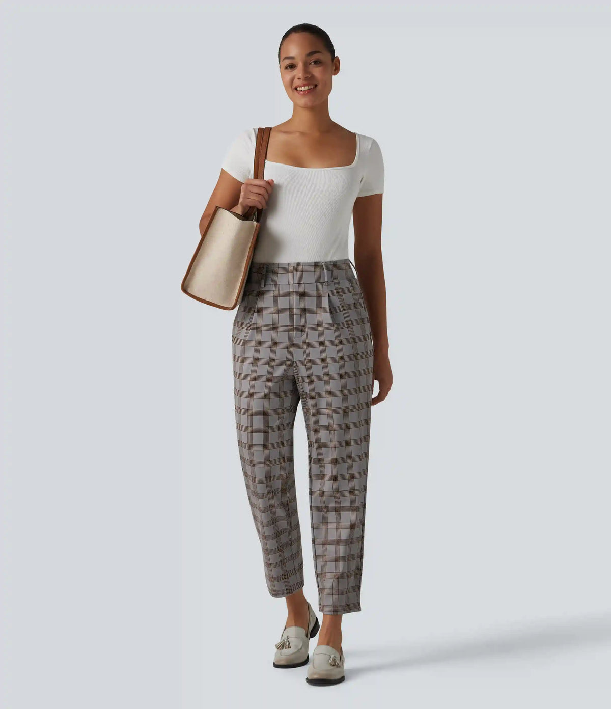 Halara Flex™ High Waisted Plaid Tapered Work Pants with Pockets