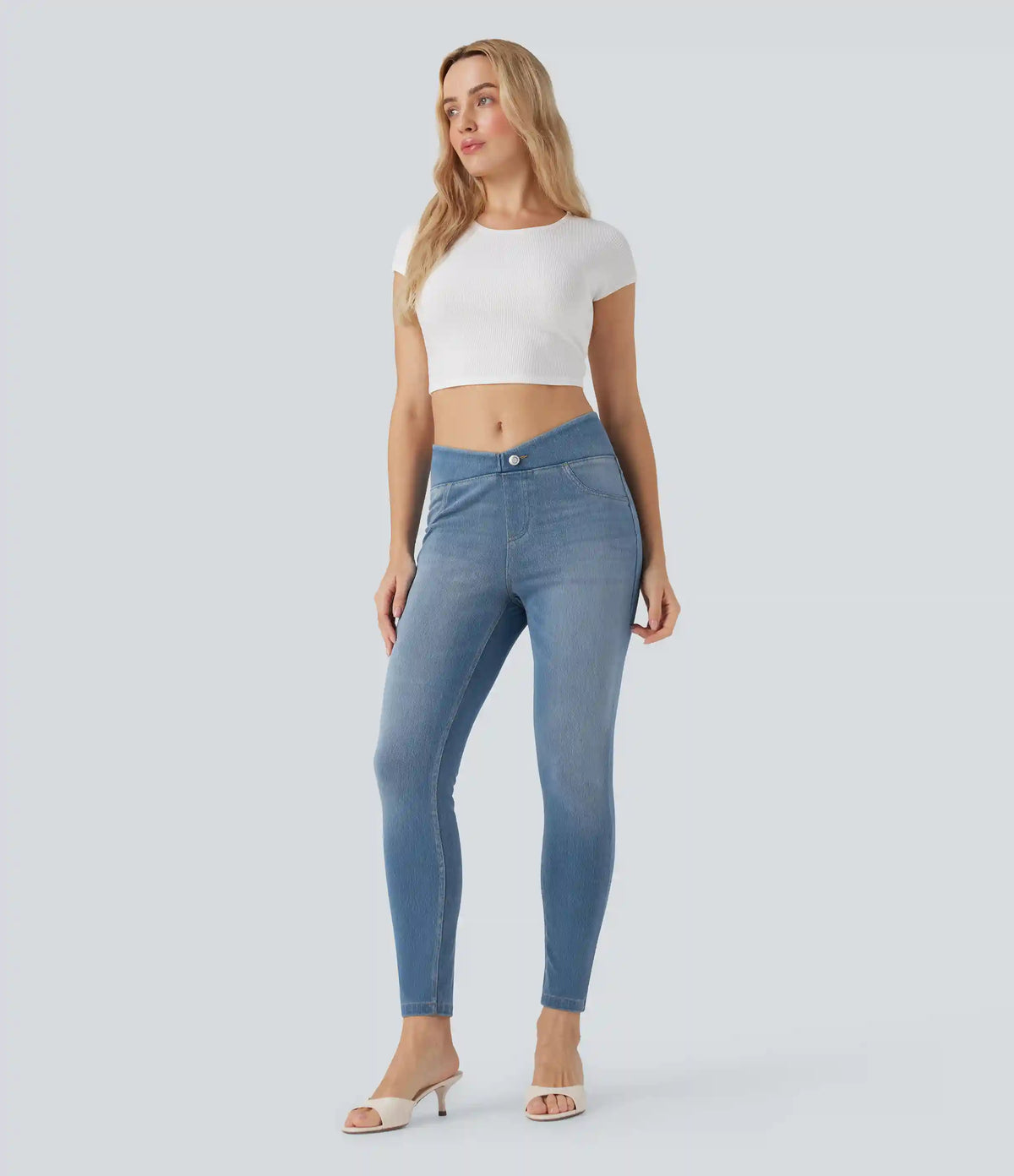 Halara Flex™ V-Shaped Mid Rise 7/8 Skinny Casual Jeans with Pockets
