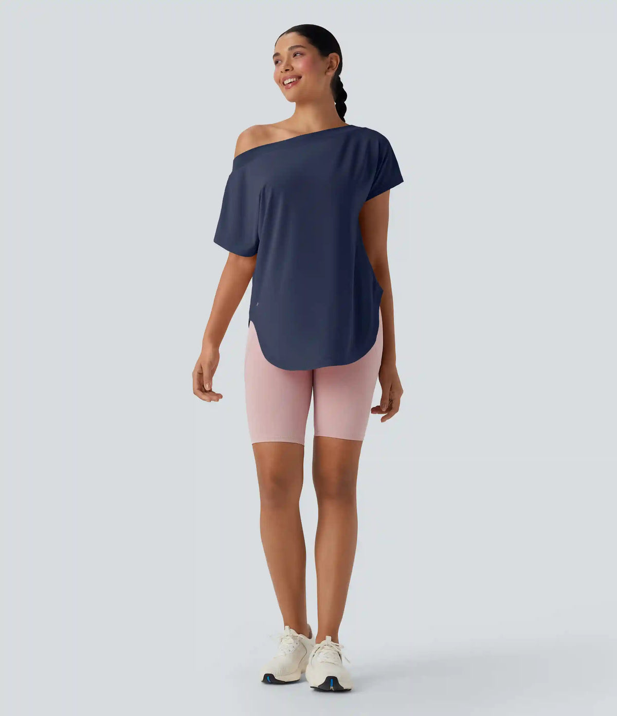 One Shoulder Short Sleeve Curved Hem High Low Quick Dry Yoga Sports Top