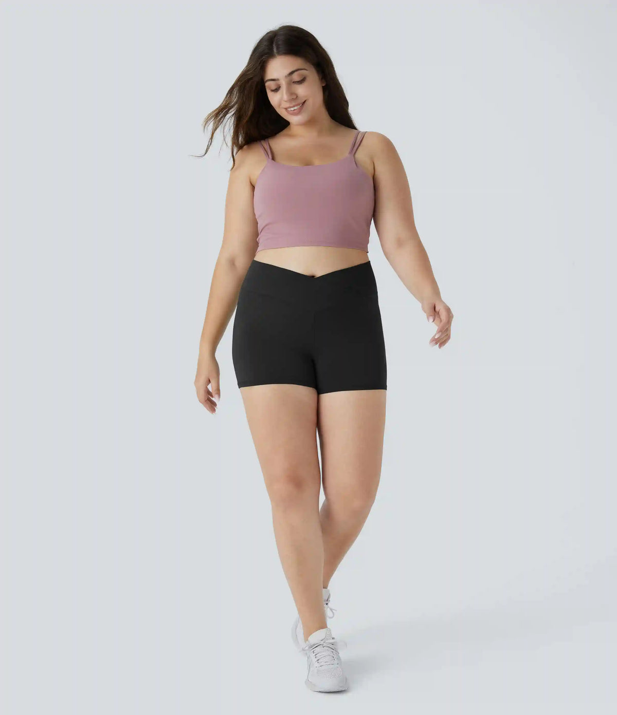 SoftlyZero™ High Waisted Crossover Plain Yoga Plus Size Biker Shorts 3''