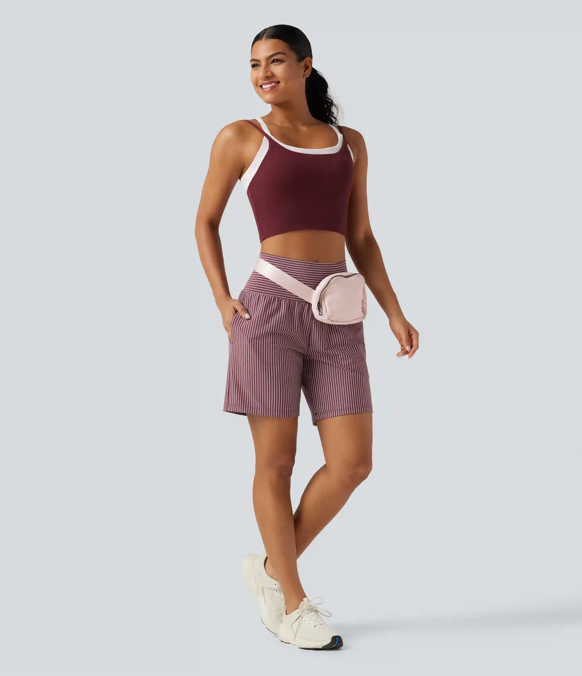 Super High Waisted 2-in-1 Stripe Yoga Shorts 7'' with Pockets