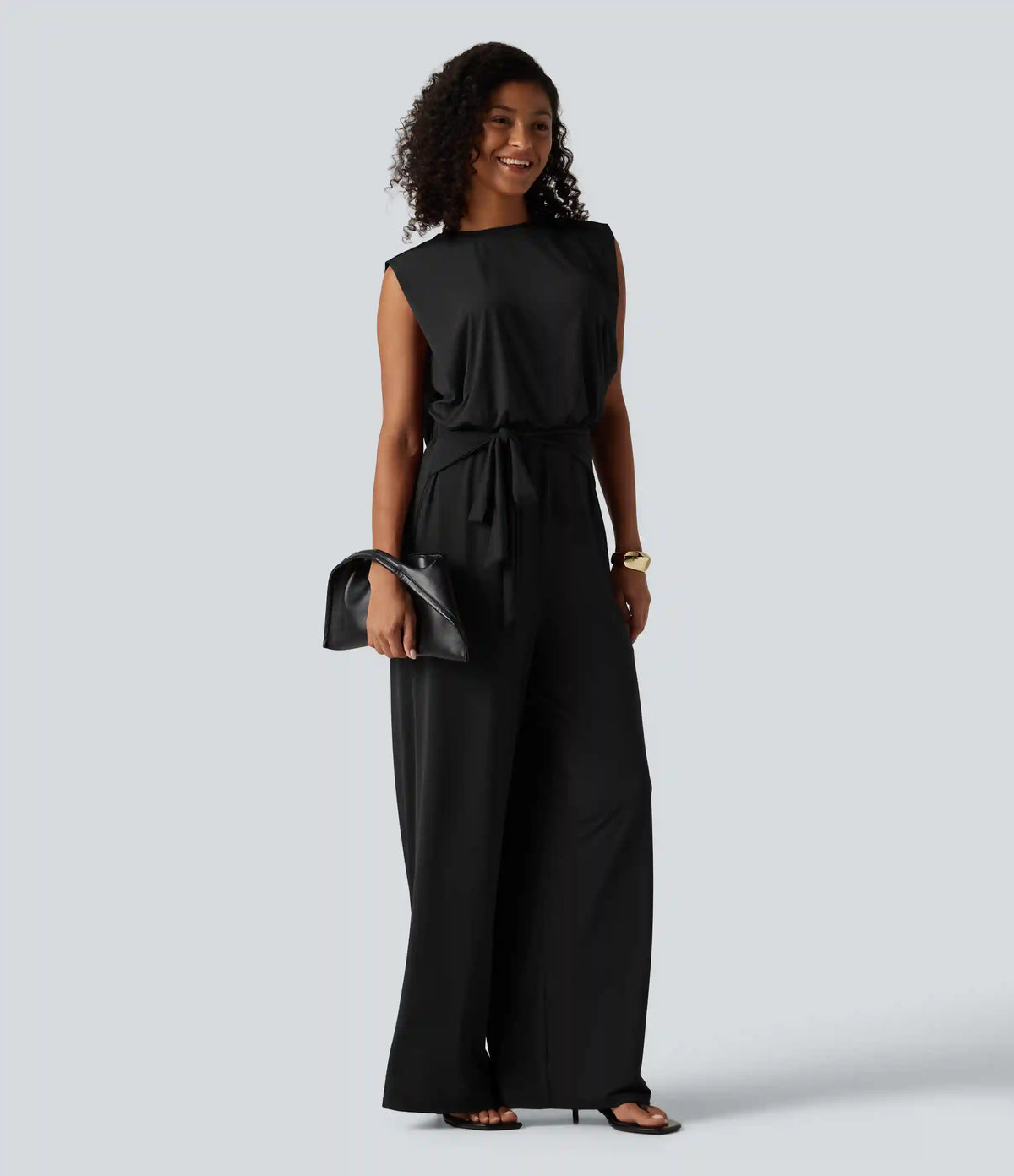 Round Neck Sleeveless Tie Front InstantCool Casual Jumpsuit with Pockets-Easy Peezy Edition-UPF50+