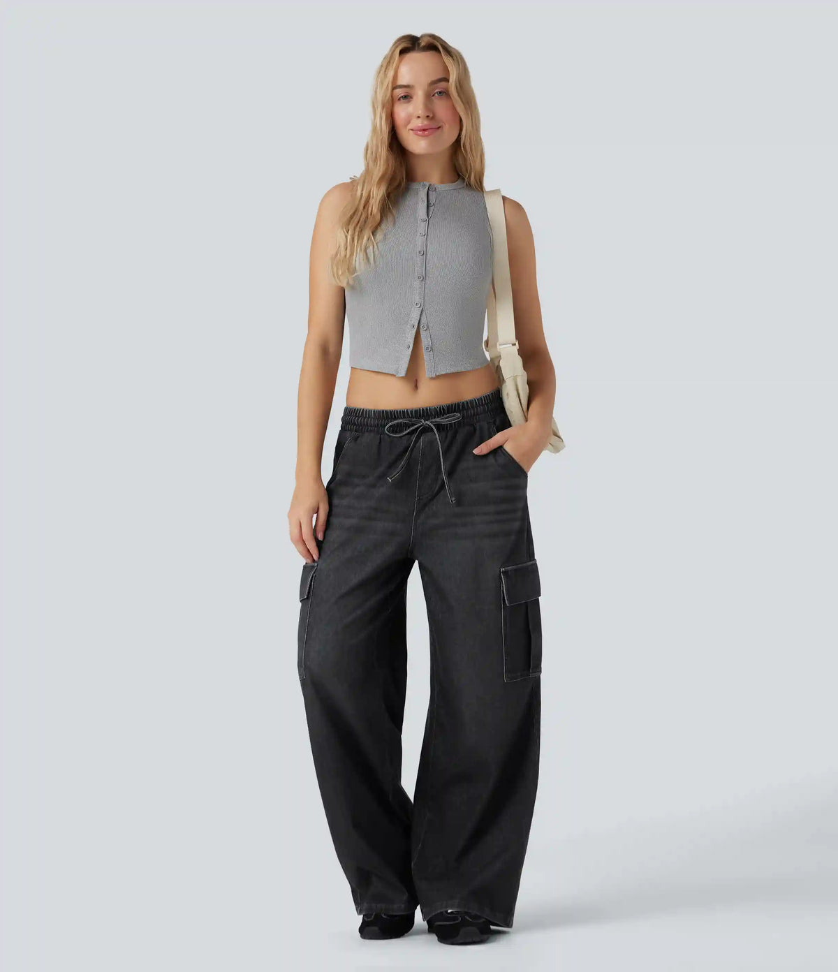 Halara Flex™ Mid Rise Drawstring Cargo Casual Baggy Sweatpants Jeans with Pockets