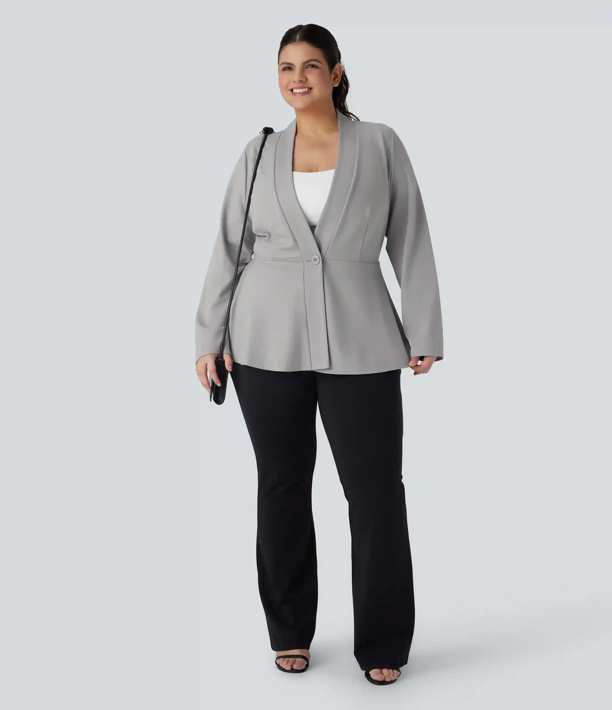 Plus Size V Neck Long Sleeve Single Front Work Peplum Jacket