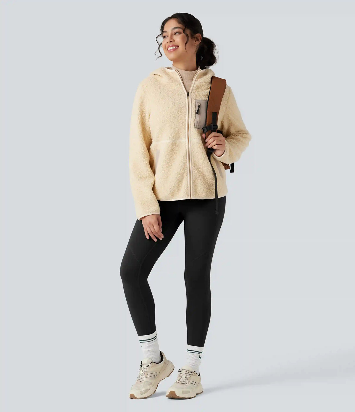 High Waisted Drawstring Fleece 7/8 Hiking Leggings with Pockets