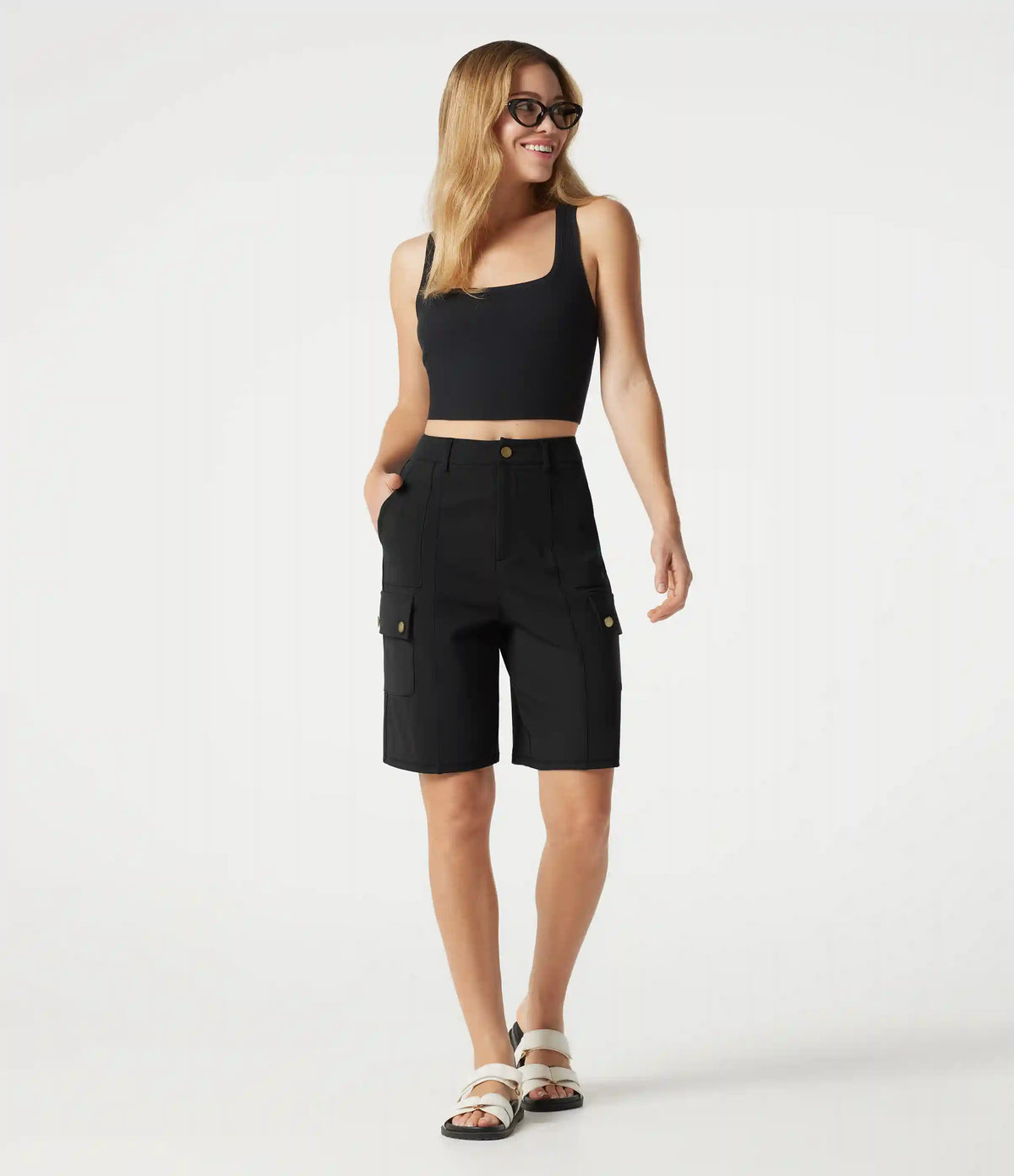 DayStretch High Waisted Work Bermuda Shorts with Pockets