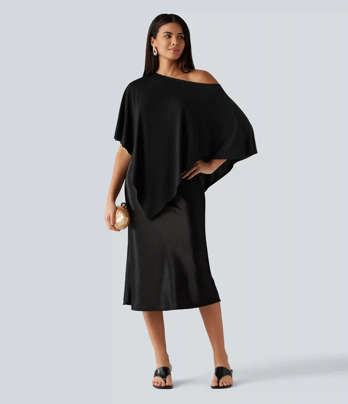 One Shoulder Half Sleeve Batwing Asymmetric Hem Oversized Casual Top