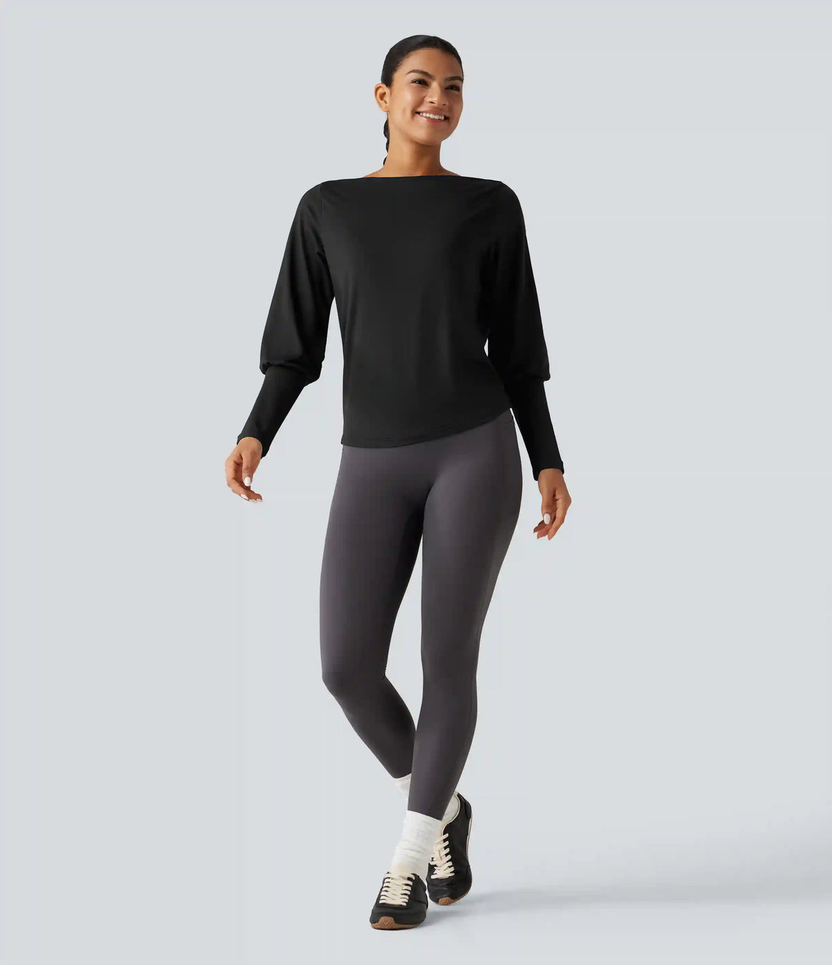 Boat Neck Long Sleeve Quick Dry Yoga Sports Top