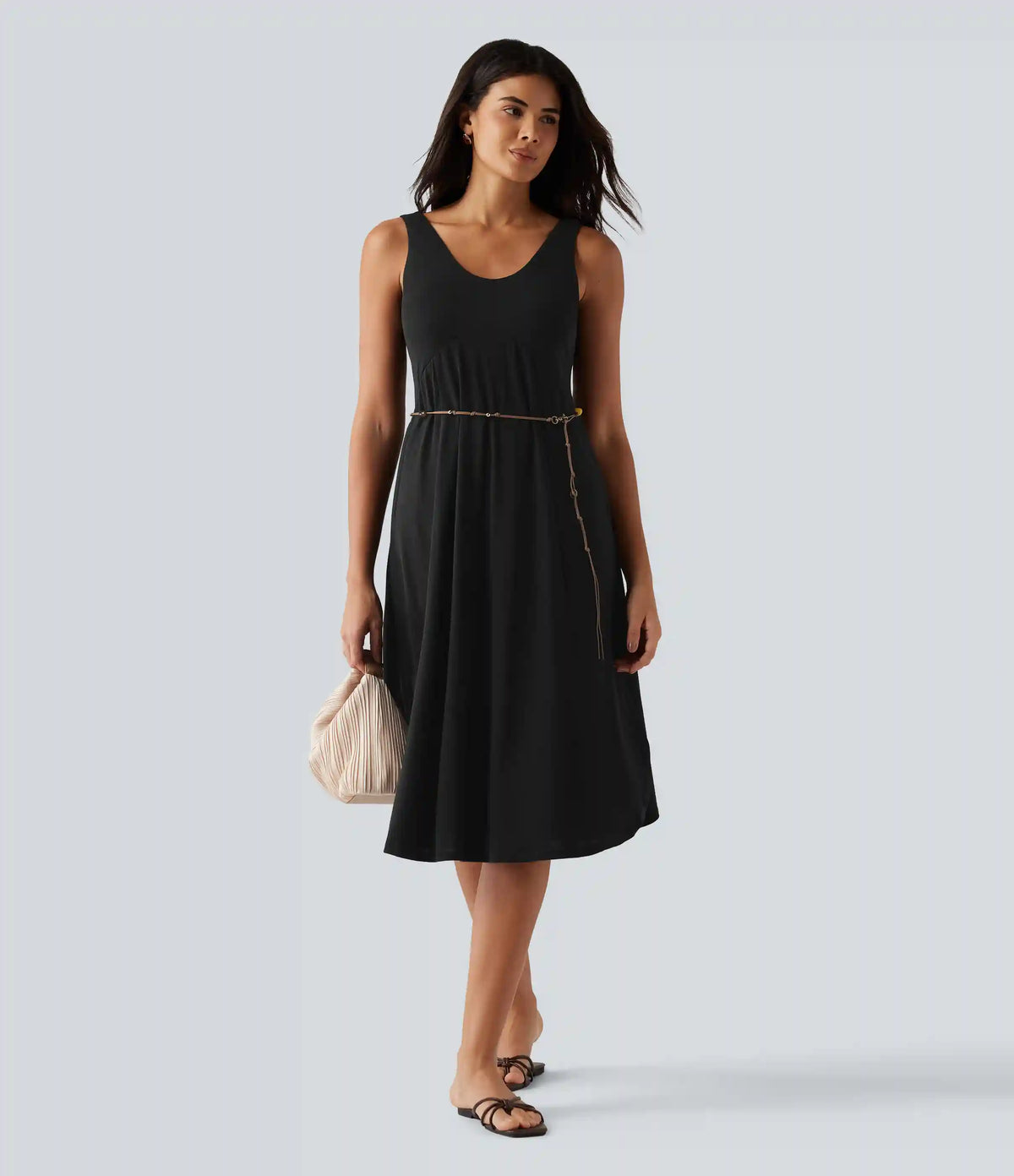 U Neck Flowy Midi Casual Tank Dress
