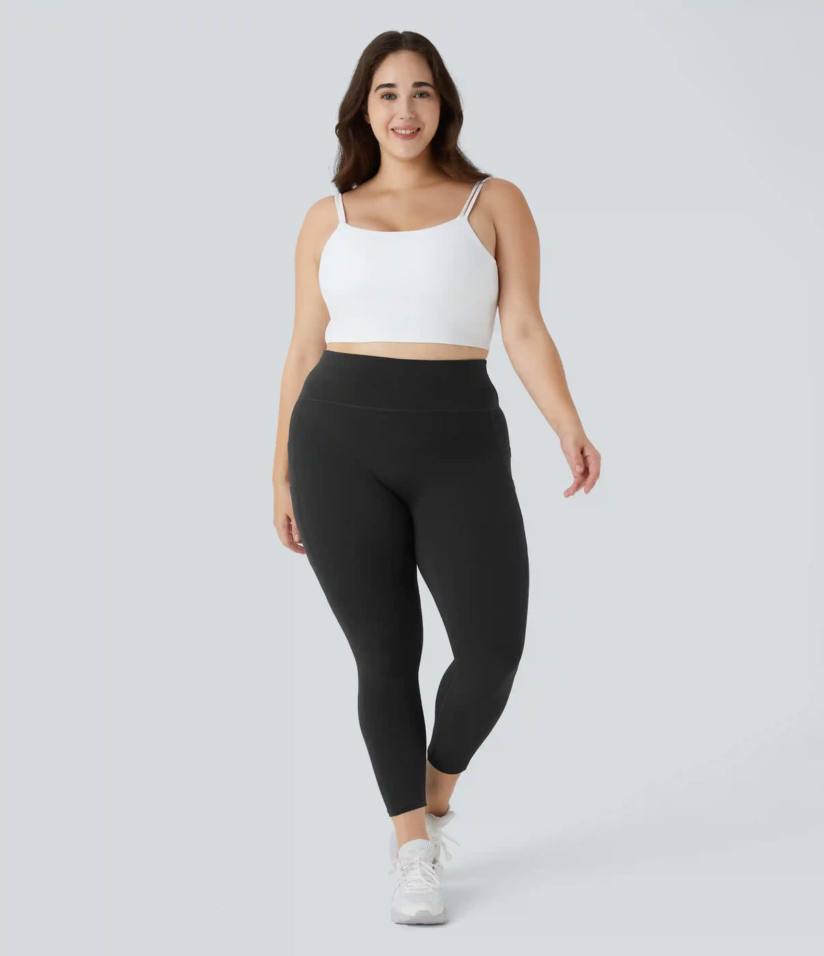 SoftlyZero™ High Waisted Double Pockets Plus Size Plain Yoga 7/8 Leggings