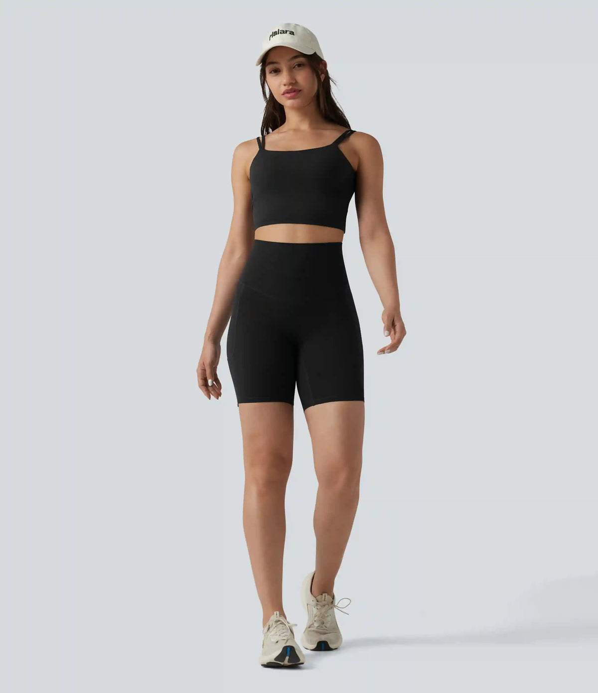 Halara Ultrasculpt™ High Waisted Tummy Control Crossover Back Running Biker Shorts 7'' with Pockets