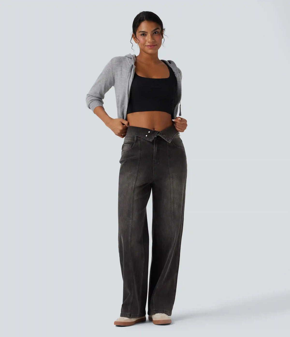 Halara Flex™ Foldover High Waisted Straight Leg Casual Jeans with Pockets