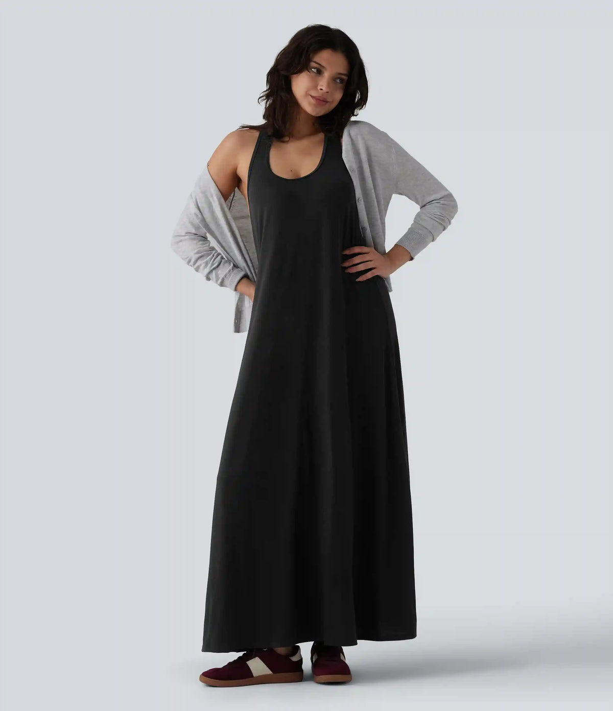 U Neck Flowy Maxi Casual Dress
