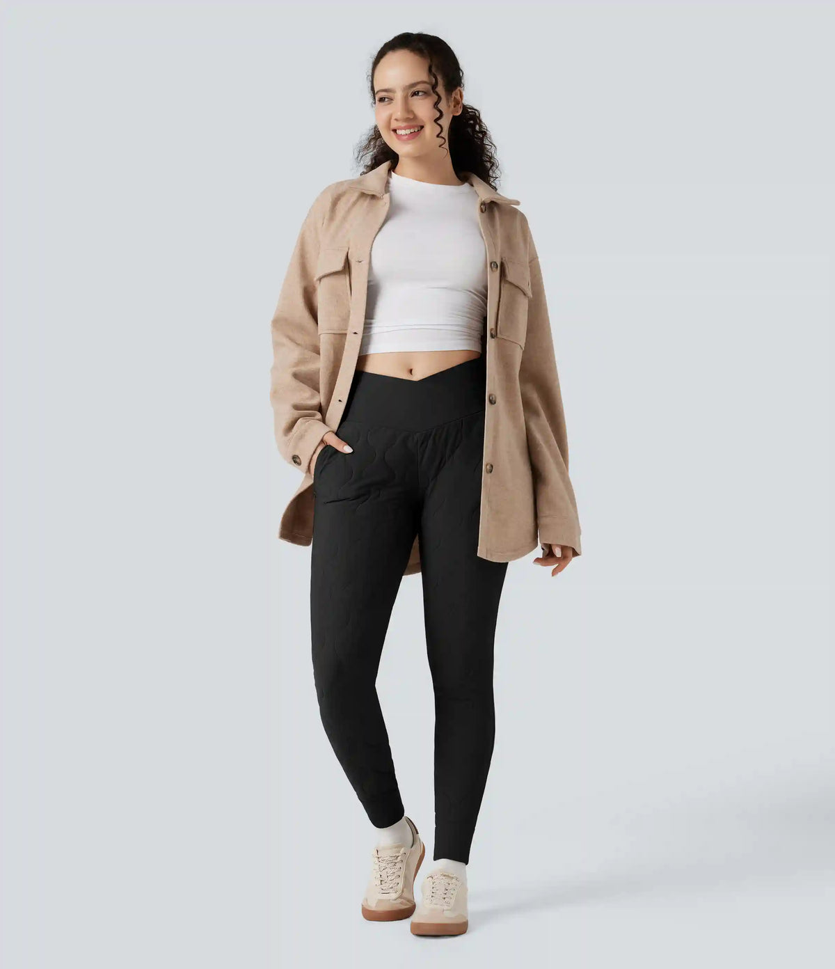 PuffFlex Crossover High Waisted Casual Quilted Joggers with Pockets
