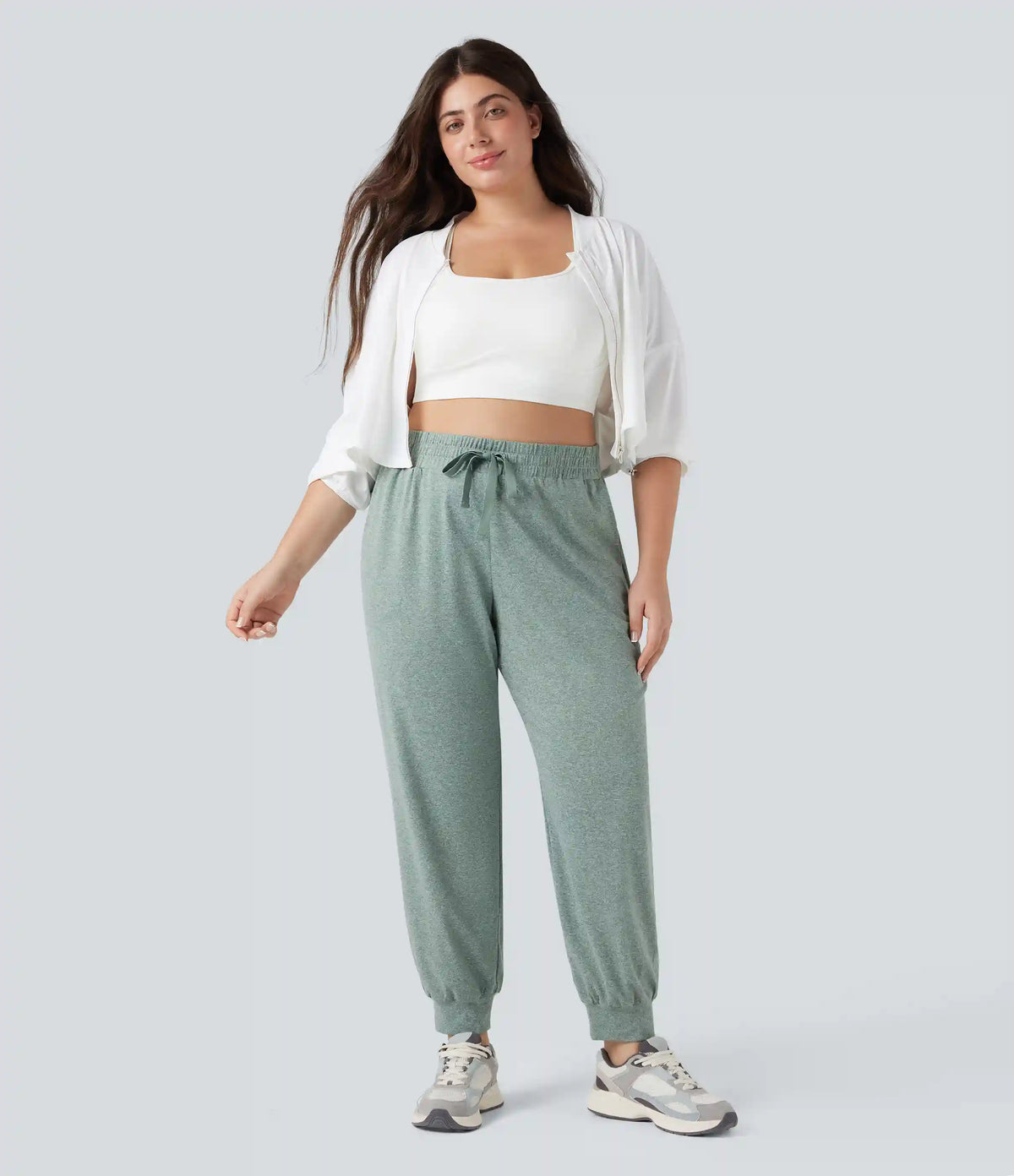 High Waisted Drawstring Ruched Yoga Plus Size Joggers with Pockets