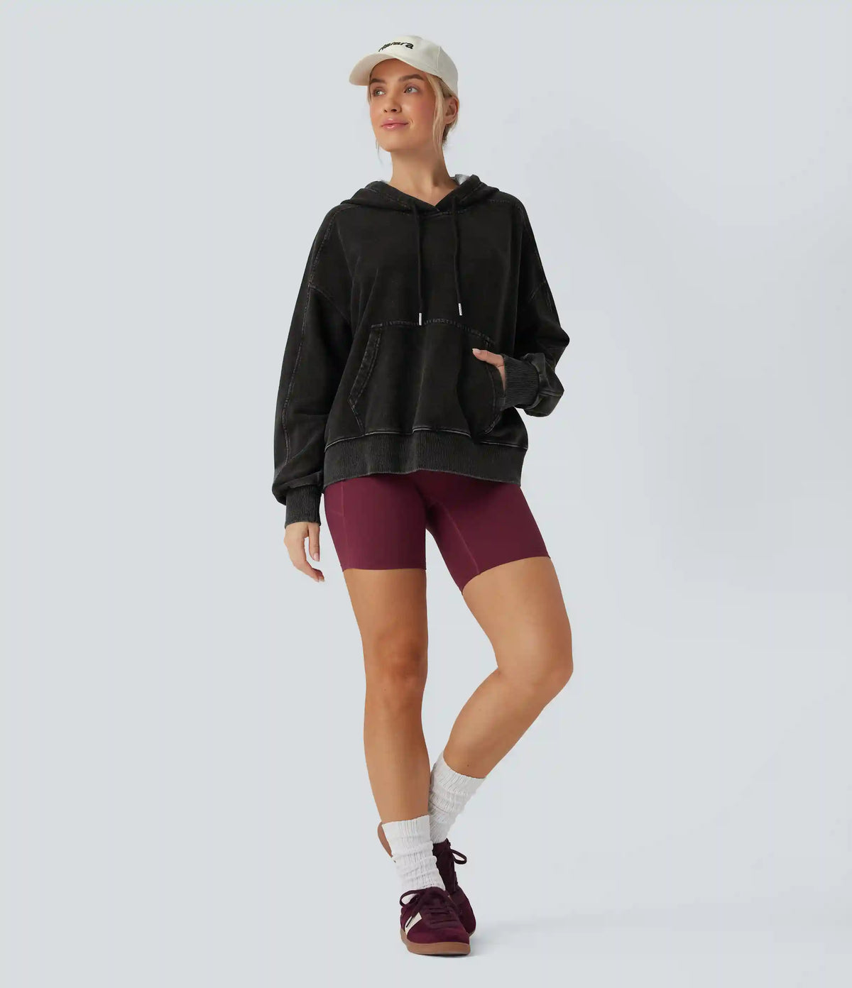 Halara Flex™ Hooded Casual French Terry Denim Sweatshirt with Pocket
