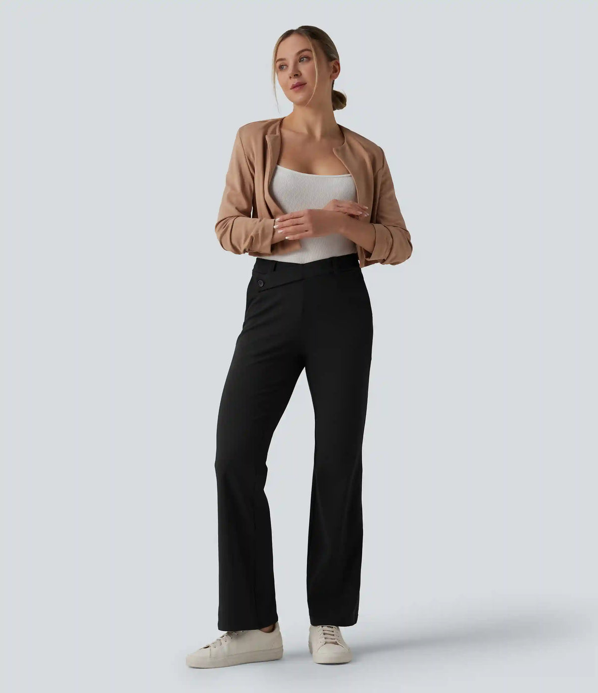 Halara Flex™ DayStretch Asymmetric Mid Rise Flare Work Pants with Pockets