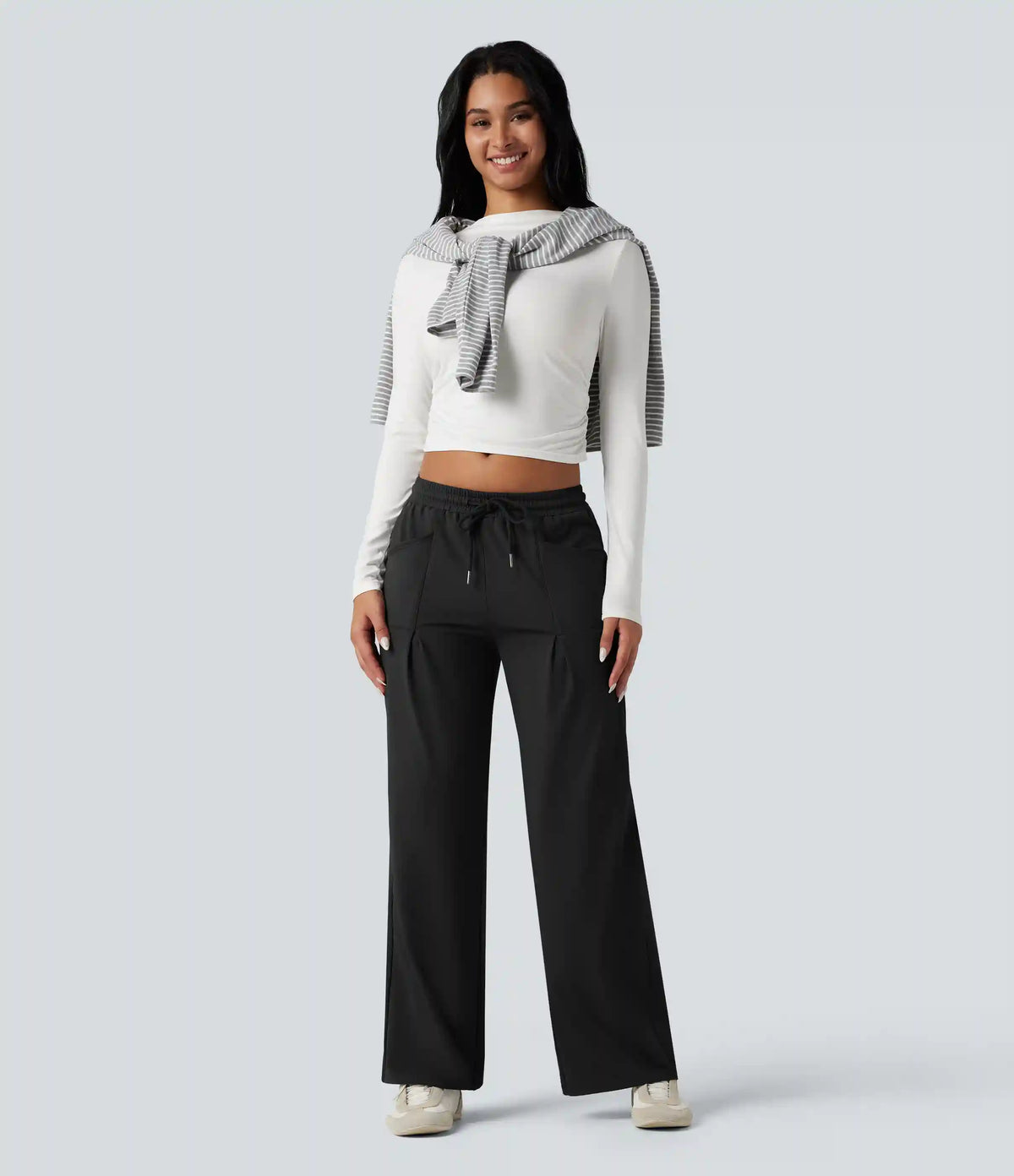 Halara Flex™ DayStretch Mid Rise Drawstring Wide Leg Work Pants with Pockets