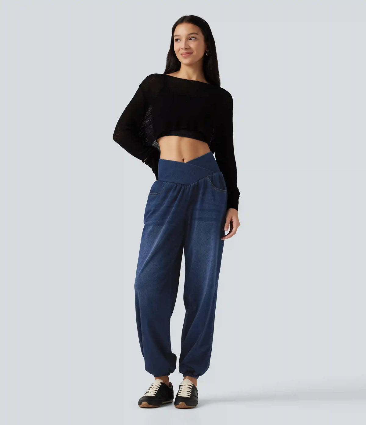 Halara Flex™ High Waisted Crossover Tummy Control Denim Casual Joggers with Pockets