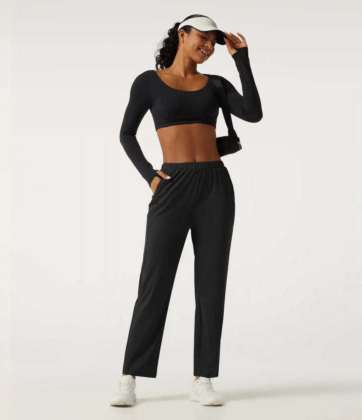 Wrinkle Recovery Mid Rise Quick Dry Workout Pants with Pockets