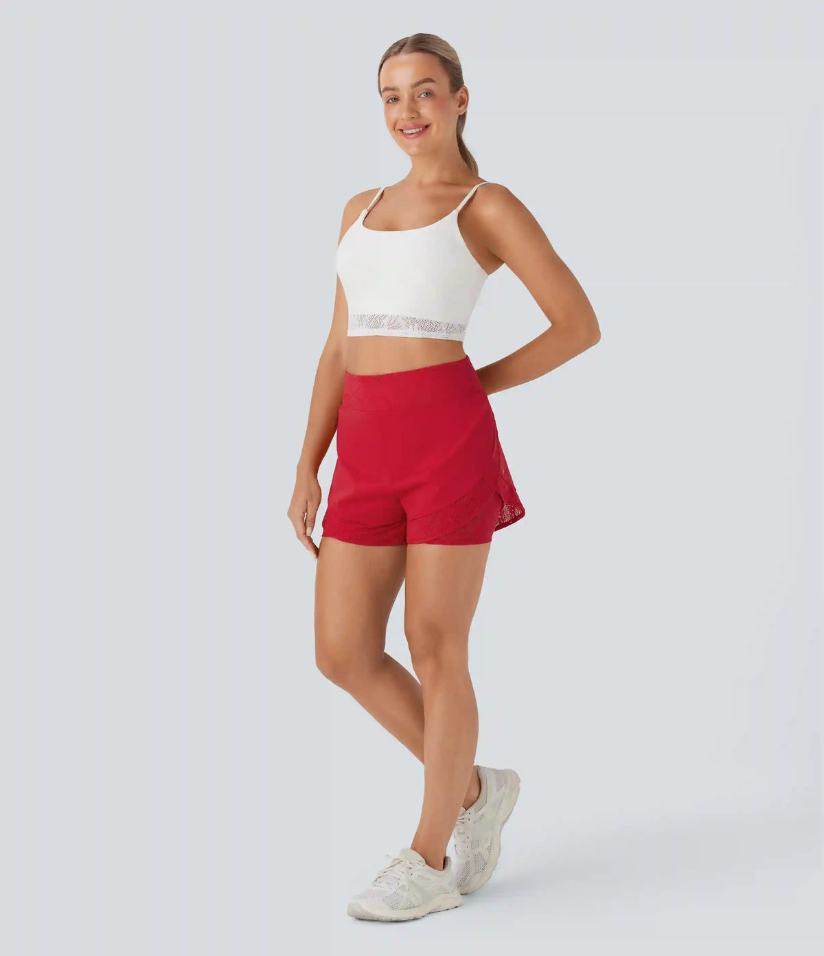 SoftlyZero™ Airy High Waisted 2-in-1 Pocket Contrast Lace InstantCool Yoga Shorts