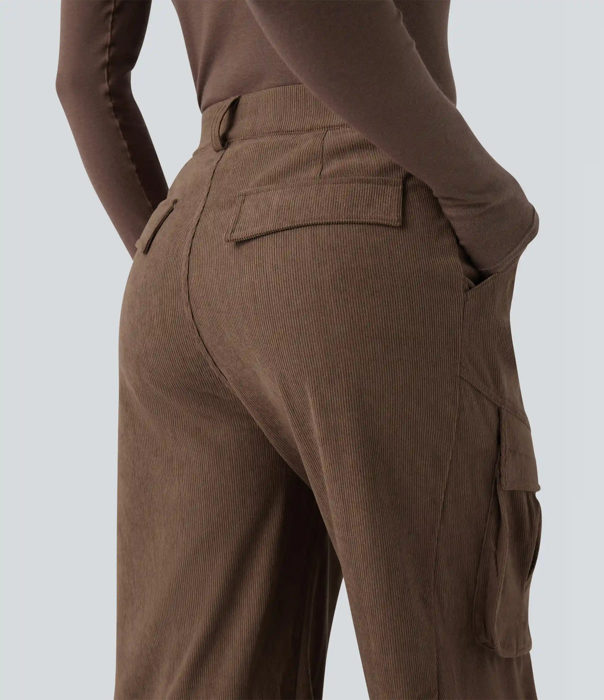 Mid Rise Corduroy Casual Cargo Pants with Pockets