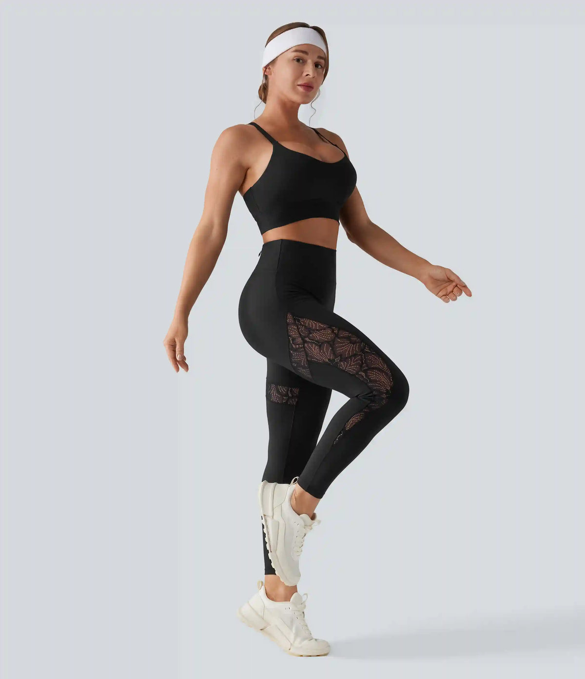 SoftlyZero™ High Waisted Contrast Lace Workout Leggings with Pocket