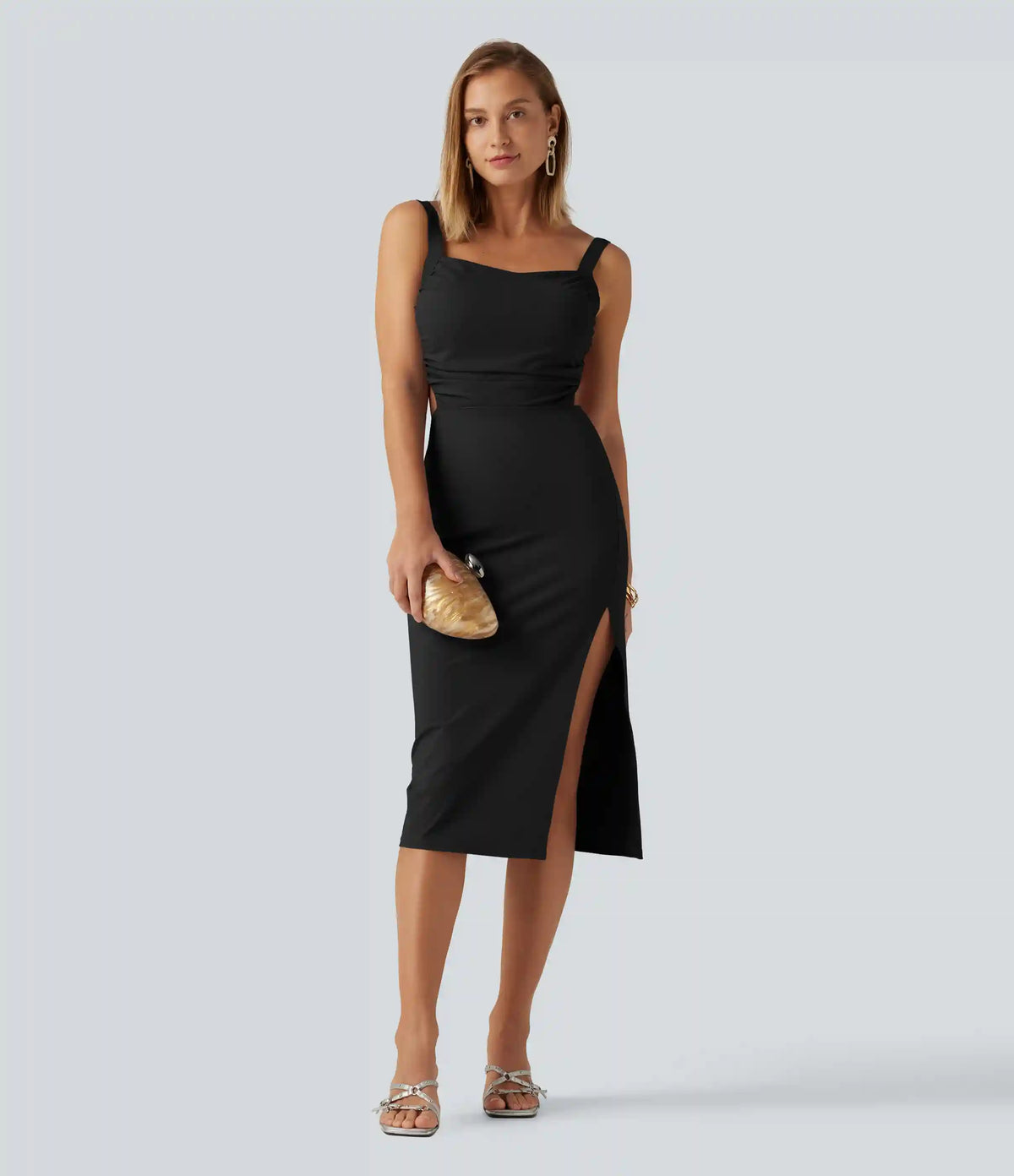 Ruched Lace Up Bodycon Midi Party Dress DD-F Cups