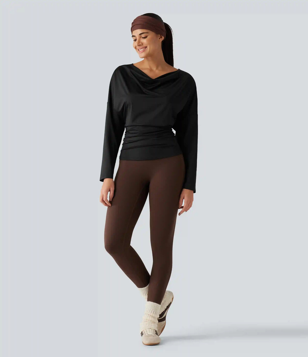 Cowl Neck Long Sleeve Cut Out Back Yoga Sports Top