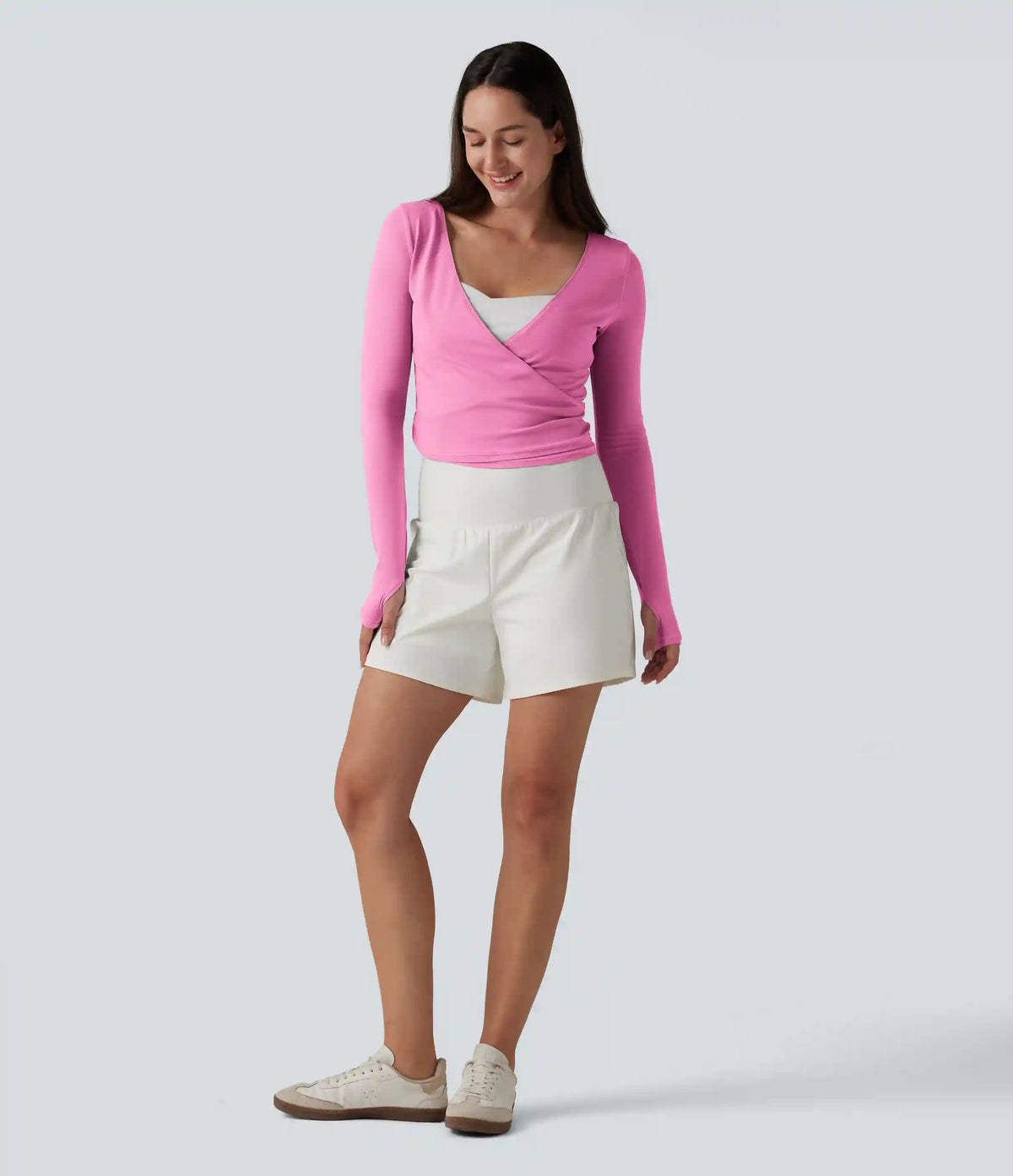 SoftlyZero™ Long Sleeve Thumb Holes Crossover Wrap Tie Casual Top