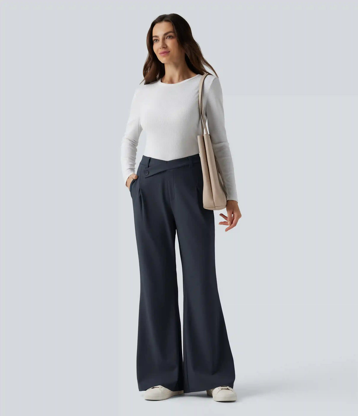Halara Flex™ DayStretch Asymmetric High Waisted Work Flare Pants with Pockets